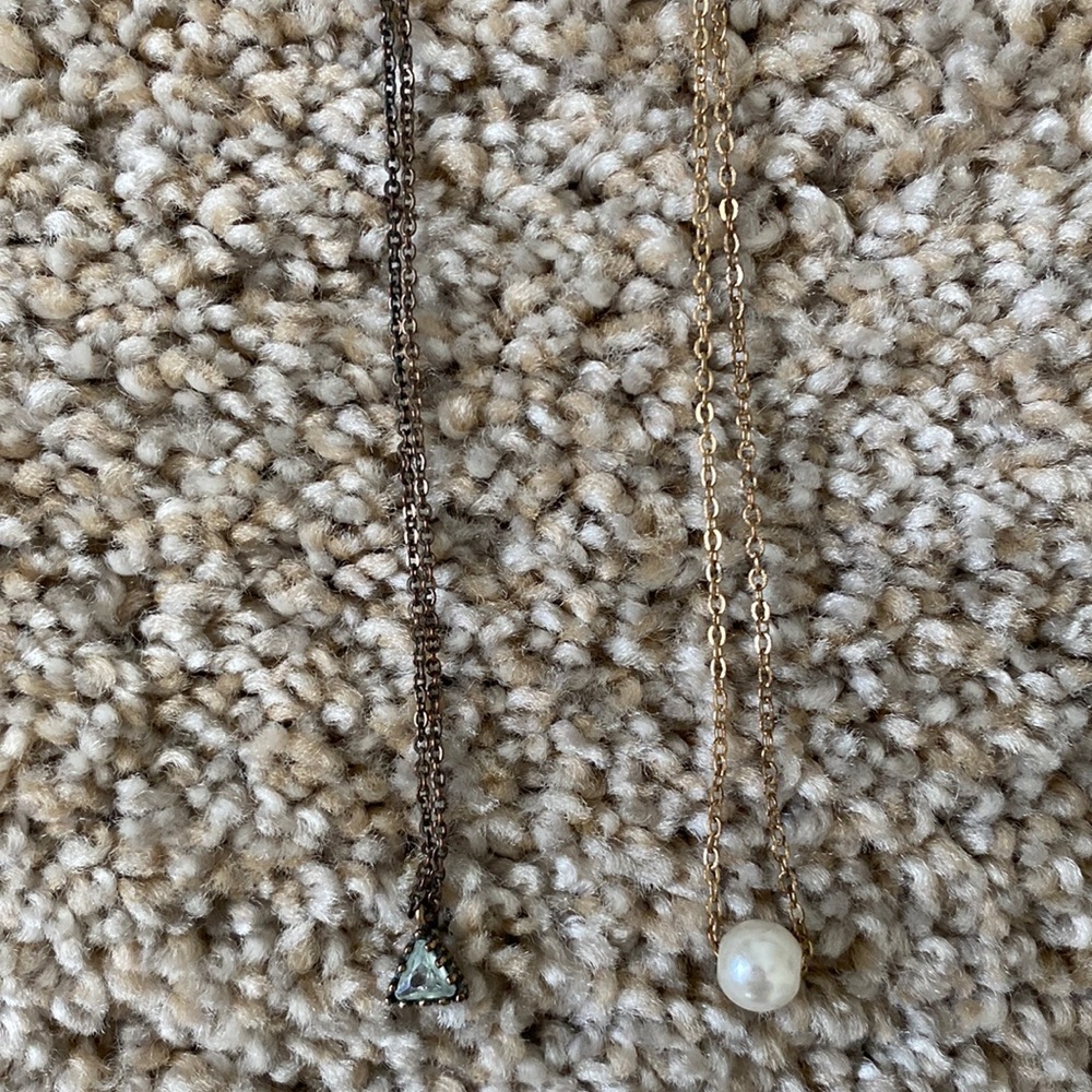 Crystal Triangle Rhinestone, Round Pearl, Crystal Cubic Rhinestone Necklaces (3) - Picture 5 of 15
